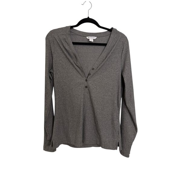 Athleta Henley Top Womens Large Uptempo Gray Ribbed Long Sleeve Thumbholes - Picture 2 of 6
